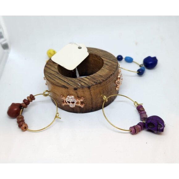 Colorful Skull-Themed Wine Glass Charms Set - 4 Unique Charms With Beads & Wood - Picture 6 of 15